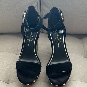Jessica Simpson black suede wedges with gold studs Perfect condition